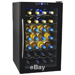Wine Cooler Thermoelectric Black Interior Light Removable Shelves 28-Bottle