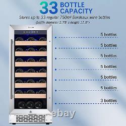 Wine Fridge, 15 Inch Wine Cooler 33 Bottle Wine Cooler Refrigerator with Professi