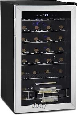 Wine Fridge Glass Door Stainless Steel 33 Bottles Wine Cooler Digital Display