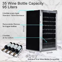 Wine Fridge Glass Door Stainless Steel 33 Bottles Wine Cooler Digital Display