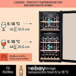 Wine Fridge Refrigerator Drinks Cooler 2 Zones 79 Bottles 204 L Glass Door LED