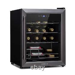 Wine Fridge Refrigerator Drinks Cooler Bar 16 Bottles 42 L Glass Door LED Black