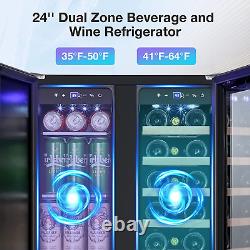Wine and Beverage Refrigerator, 24 Inch Dual Zone Wine Beverage Cooler Built-In