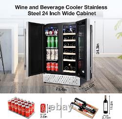 Wine and Beverage Refrigerator, 24 Inch Dual Zone Wine Beverage Cooler Built-In