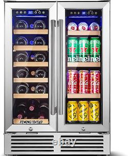 Wine and Beverage Refrigerator, 24 Inch Dual Zone Wine Cooler, with Memory Tempe